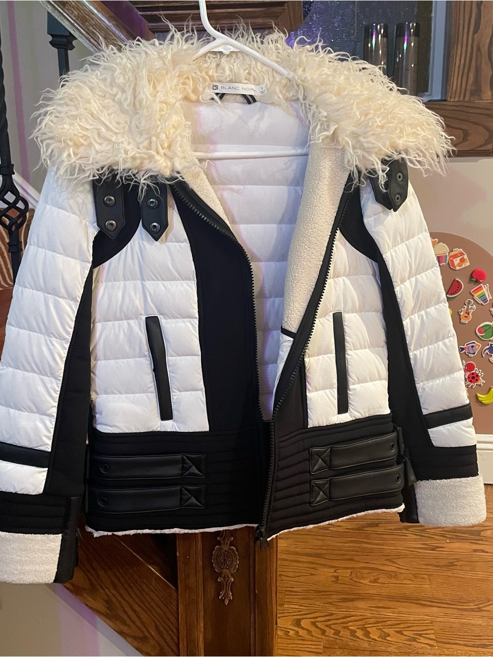 blanc noir White & Black Quilted Faux-Shearling Puffer Jacket